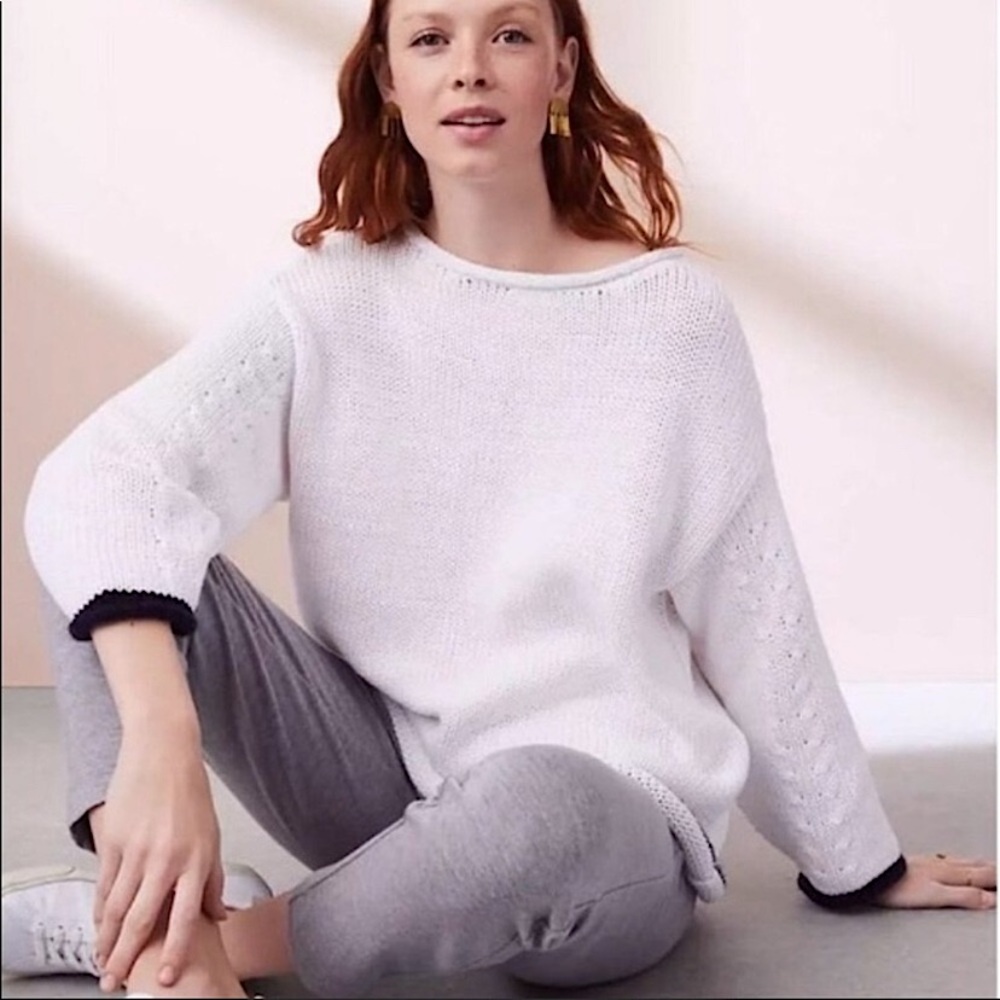 Lou & Grey Soft Chunky Oversized Knit Sweater Sz XL Relaxed Fit w/ Contrast Trim
